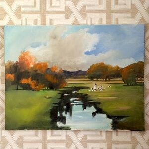 28”x21” Original Acrylic Autumn Pastoral Painting Mountains Fall Farm Foothills